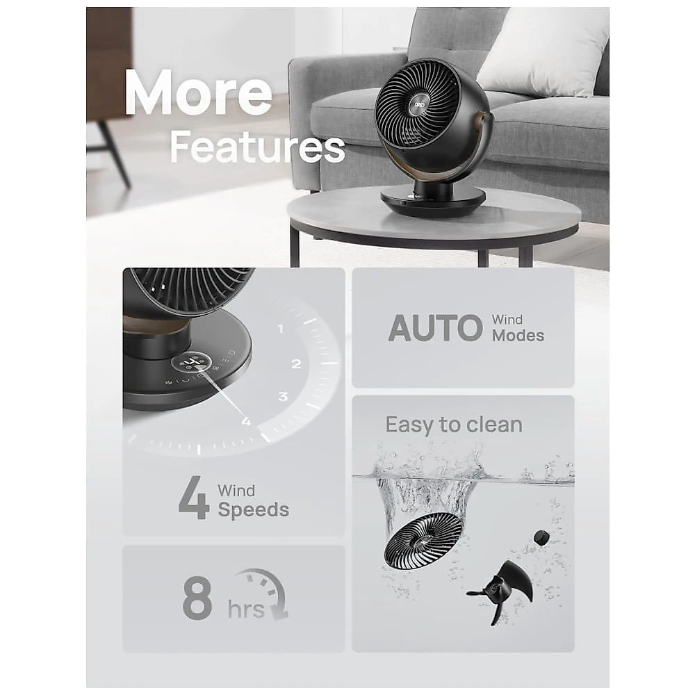 Ventilador de Mesa 27 cm de Altura com Controle Remoto, Distância Máxima do Ar 18 Metros, 4 Velocidades, Temporizador de 8H e Silencioso, 110V 42W, 110v
