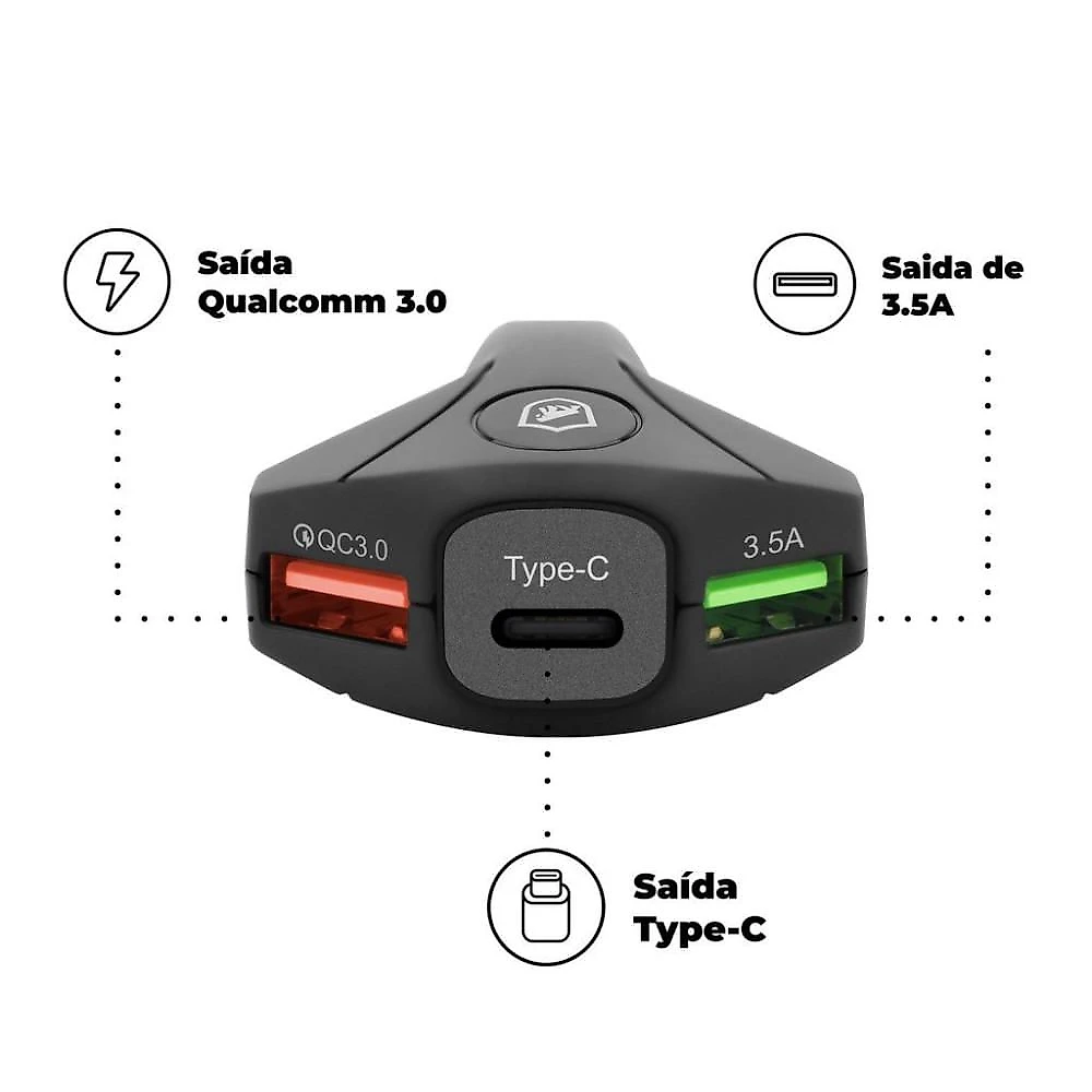Kit Carregador Veicular Tank e Cabo Turbo Militar Tipo C / Lightning - Gshield