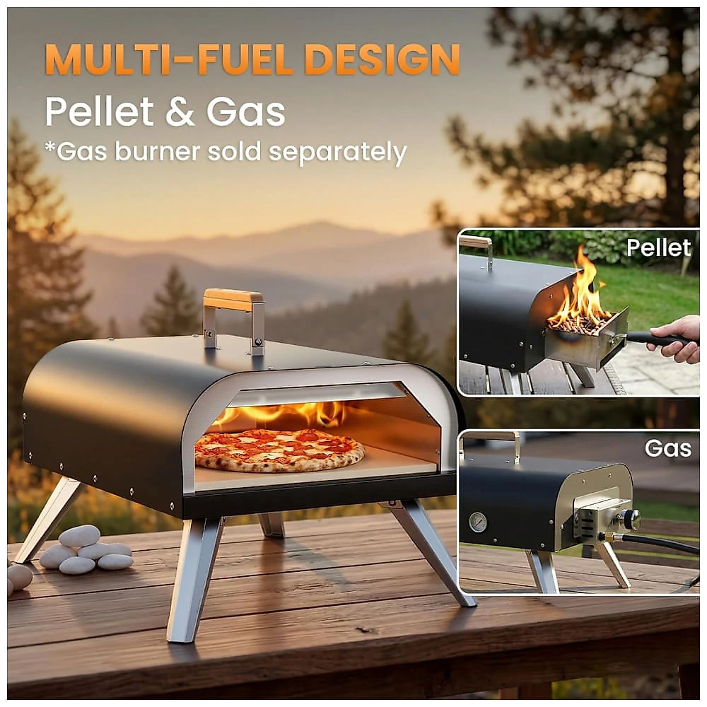 Forno de Pizza WOOCIT SM-W2512 30 cm Multicombustível Externo Pedra Refratária Alta Temperatura 382°C Portátil