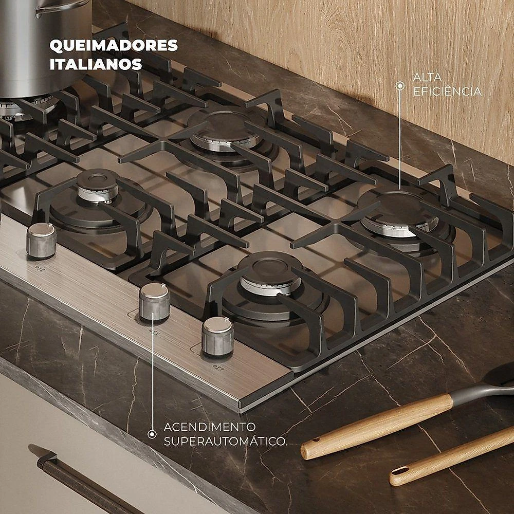 Fogão Cooktop A Gás Fischer 5 Bocas Tripla Chama Platinium Prime Bivolt