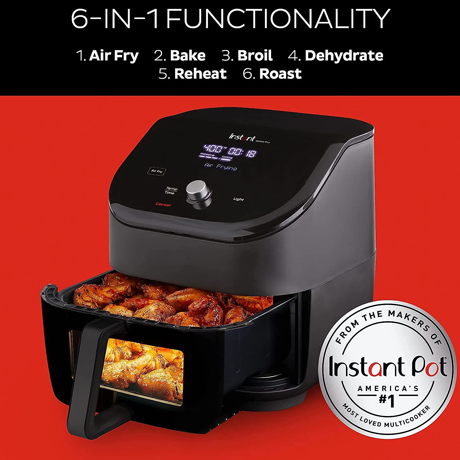 Instant Vortex Plus Fritadeira Elétrica AirFryer 6L Multifuncional 6 em 1 com Painel Digital 1700W110V Preta
