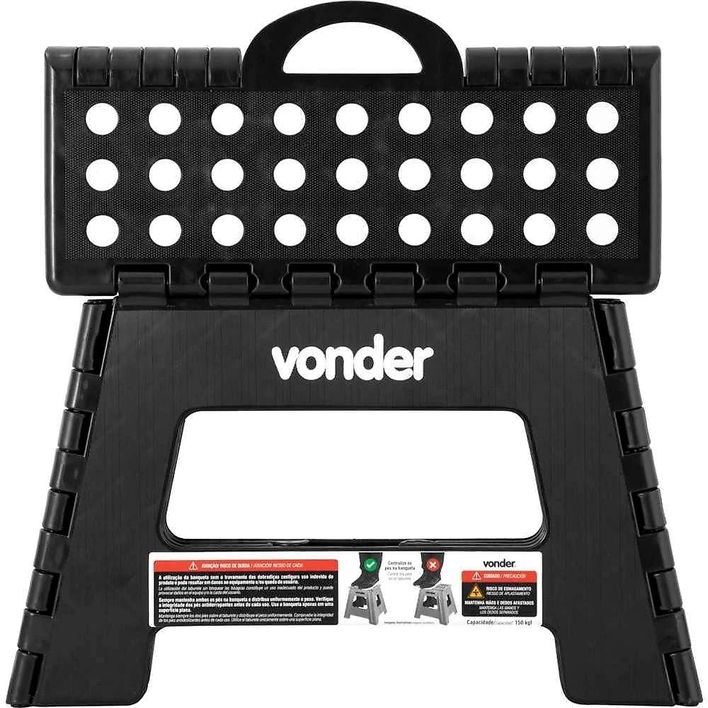 Banqueta Plástica Dobrável Preta Altura 220 Mm Vonder