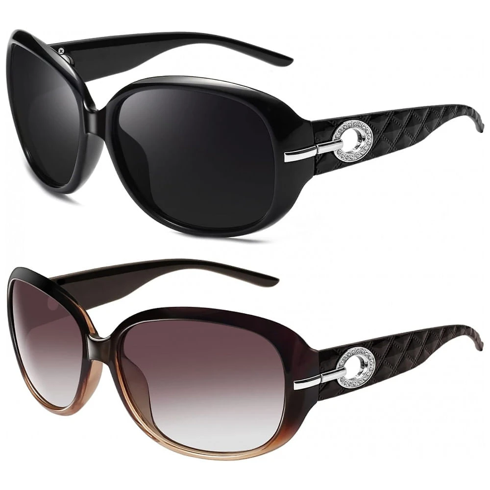 Óculos de Sol Feminino Polarizados com Proteção UV, Joopin C05, 2 Unidades, Preto e Marrom Gradiente
