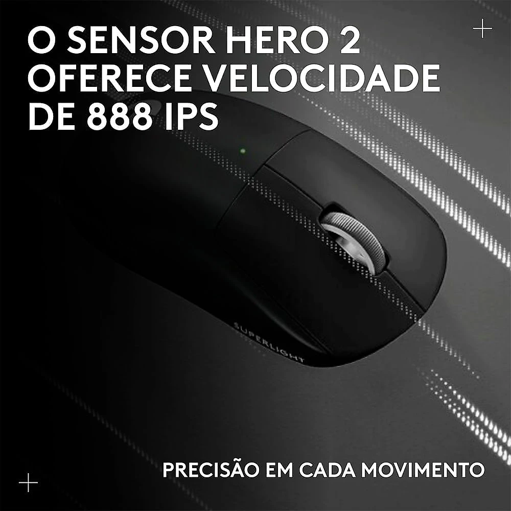 Mouse Gamer Sem Fio Logitech G Pro X Superlight 2c com 5 botões, Sensor 44K DPI, Atualização de até 8 kHz, Preto