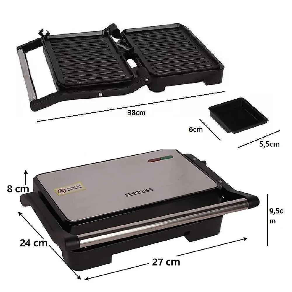 Sanduicheira Grill Yeet Inox 2 em 1 1000W Antiaderente para Lanches e Grelhados 220V