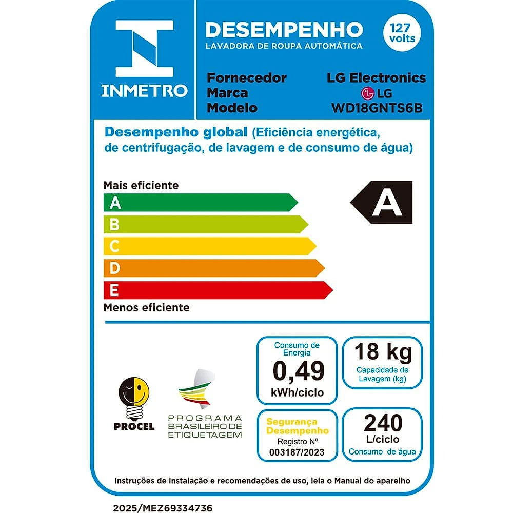 Lava e Seca WD18GNT 18Kg e 10Kg Front Load Automático AI LG Blkinox - 110V