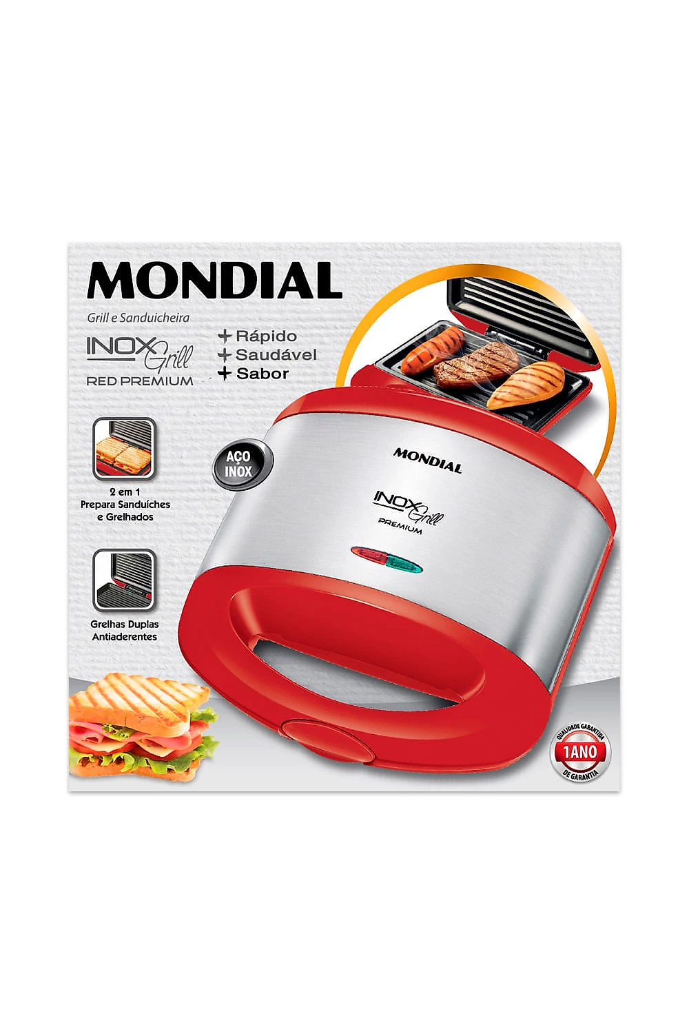 Grill e Sanduicheira Mondial Inox Red S19 Vermelha Inox - 800W 127V
