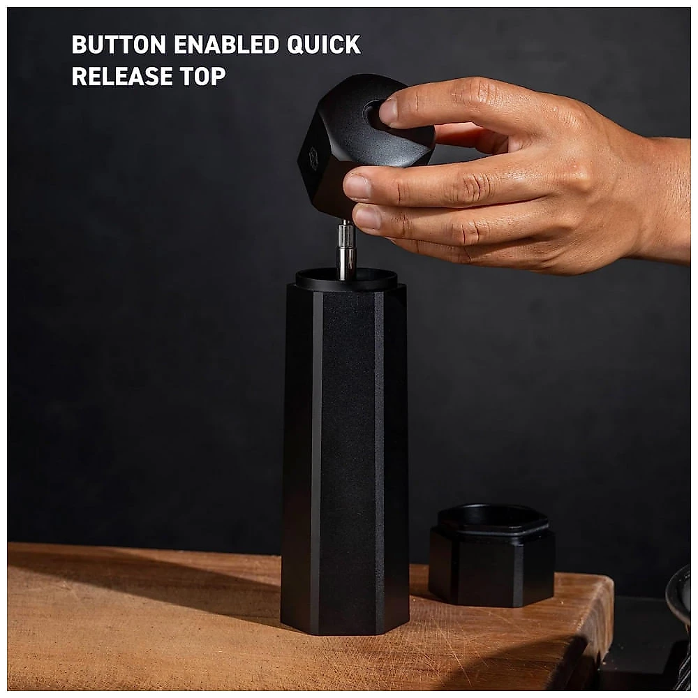 Moedor de Pimenta Profissional Monocromo Recarregável e Ajustável, HexClad, Preto
