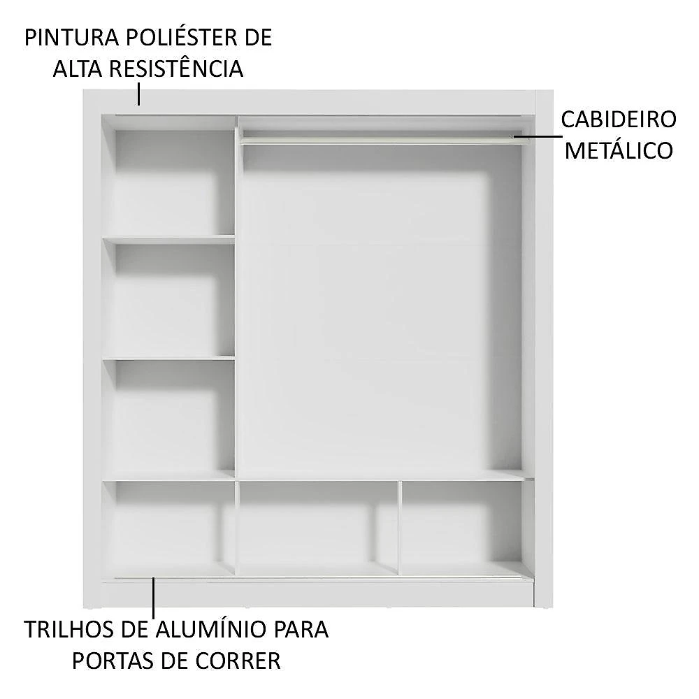 Guarda Roupa Casal Madesa Mônaco 3 Portas de Correr com Espelho Branco