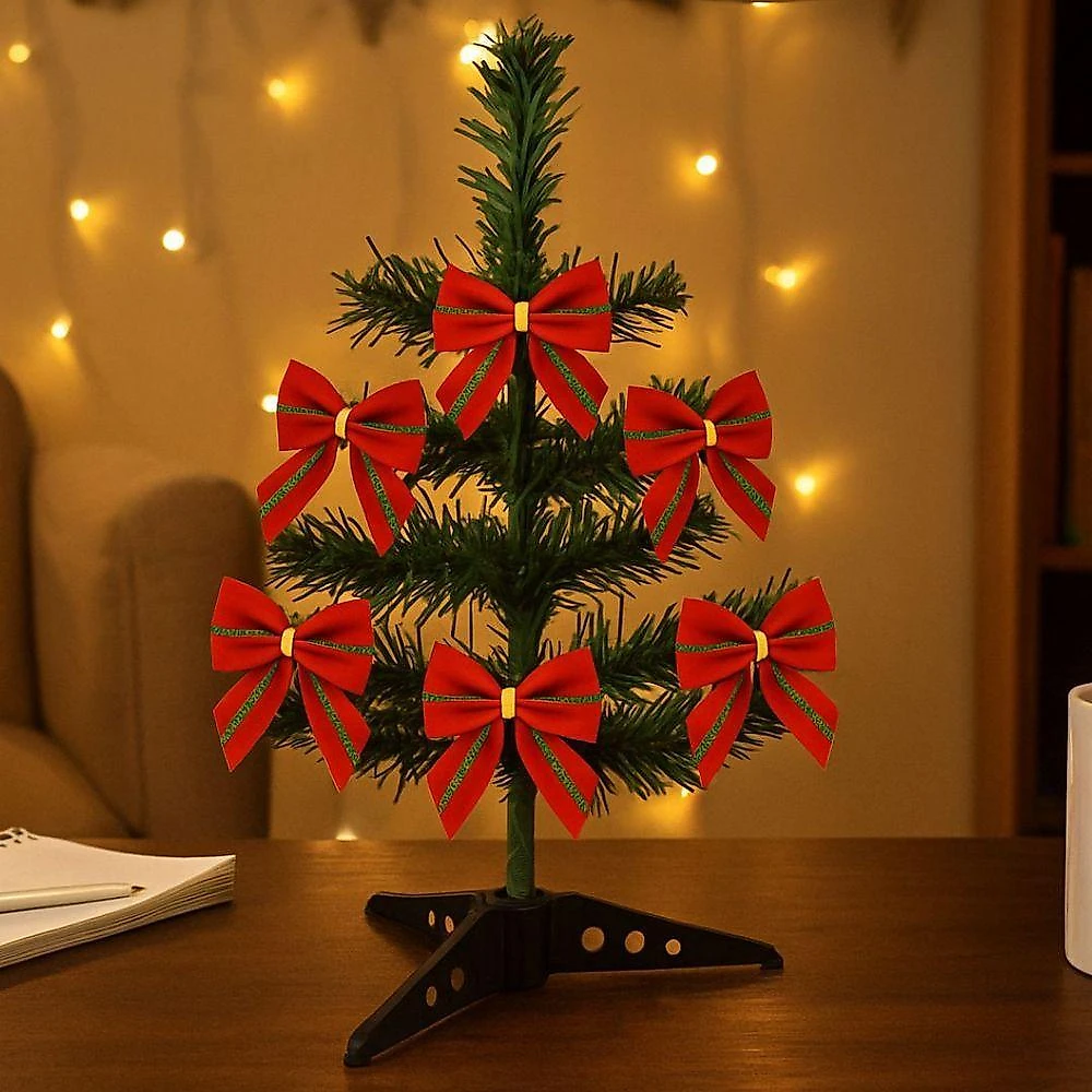 Árvore de Natal Mini Decorada 30CM com Laços Vermelho e Verde Master Christmas