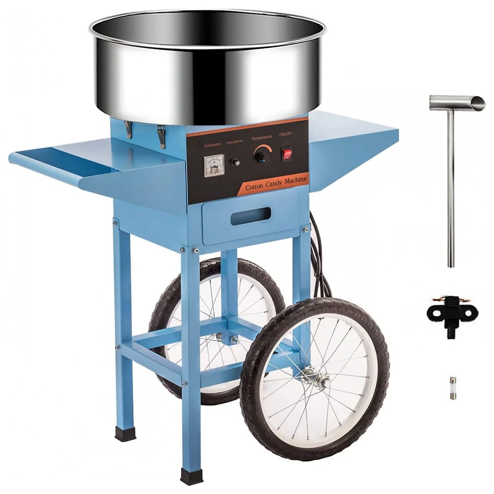 Carrinho de Algodão Doce Elétrico Profissional em Aço Inoxidável, 110V 1000W, TIANAI, Azul