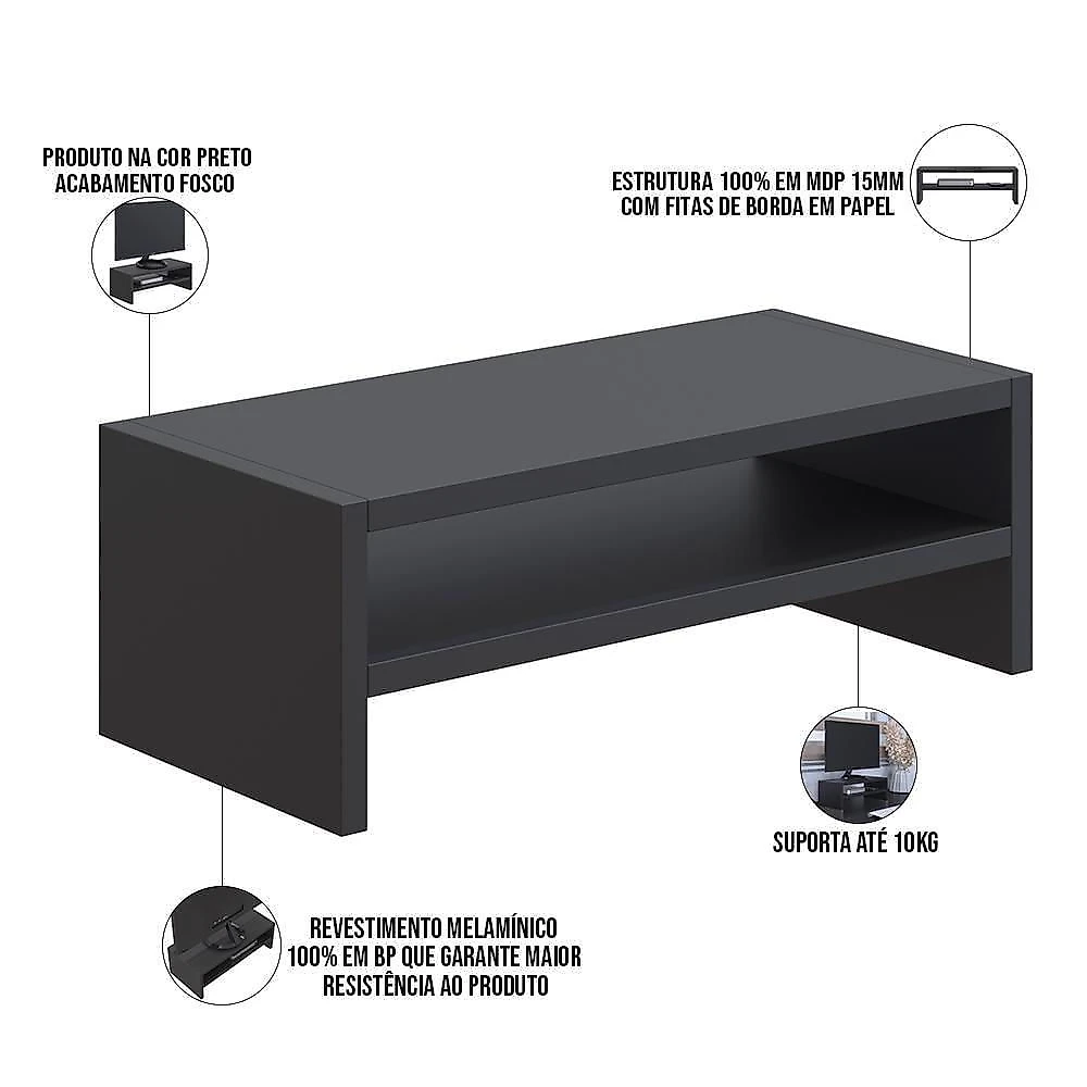 Suporte Para Monitor Stand Home Office Lap L03 Preto