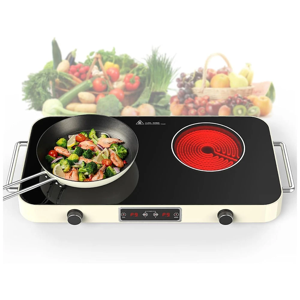 Cooktop Elétrico Portátil de Indução com 2 Bocas, 9 Níveis de Potência, Temporizador, 2 Alças, Controle de Botão e Trava de Segurança para Crianças, 110v