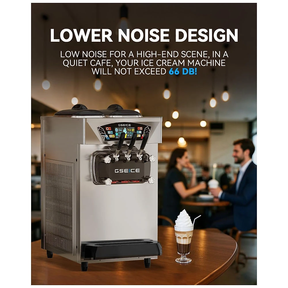 Máquina de Sorvete Soft Comercial GSEICE Inox 2x8L Alta Produção 2500W 110V Modelo GSEICE