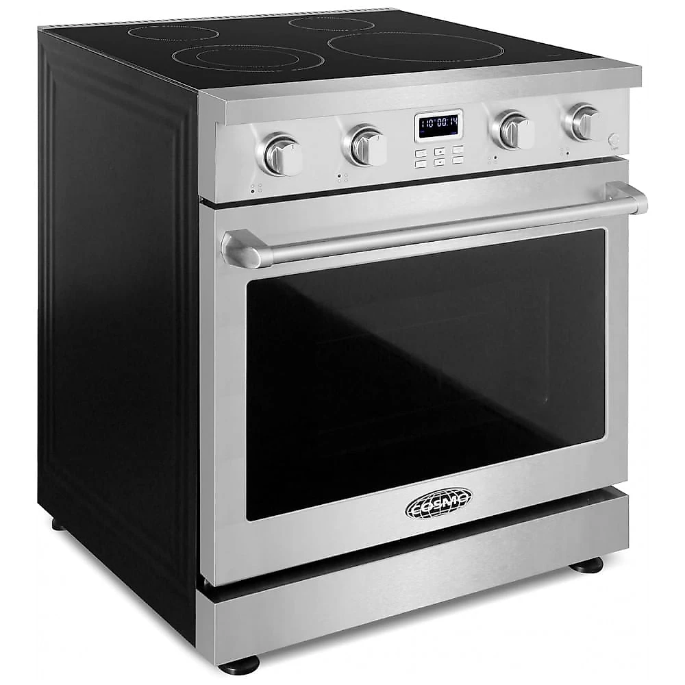 Fogão elétrico 30 cm Cosmo inox escovado mesa vitrocerâmica 4 queimadores forno com convecção 136 L 220V
