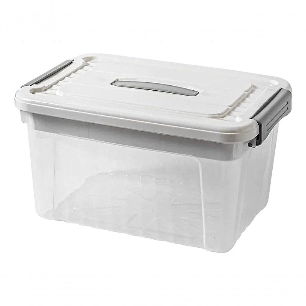 Cesto Multiuso com Tampa 20L Plástico Transparente Empilhável para Casa Branca Top Rio Comercial