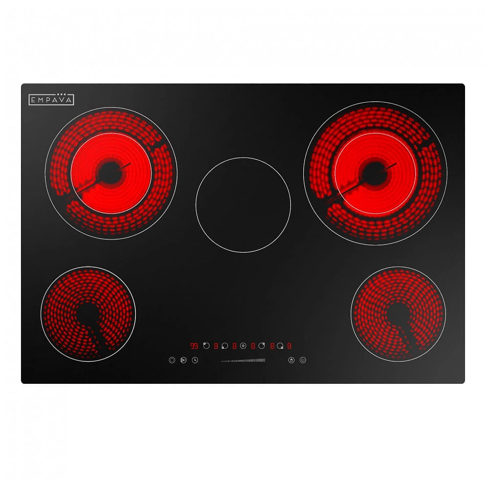 Cooktop elétrico radiant 90cm Empava 5 zonas vidro preto 2 zonas duplas aquecimento 7700W 220V