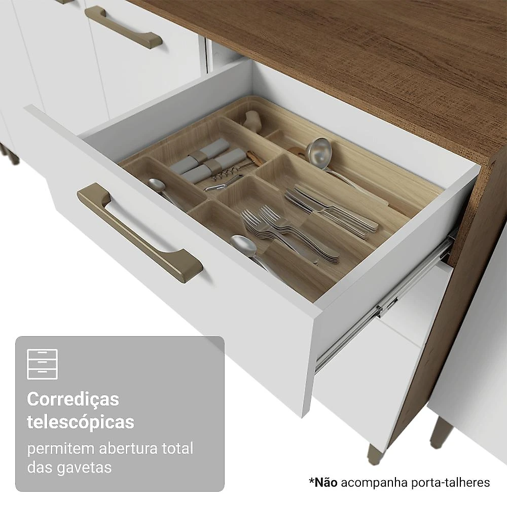 Armário de Cozinha Completa 285 cm Lille Madesa 01 Rustic/Branco