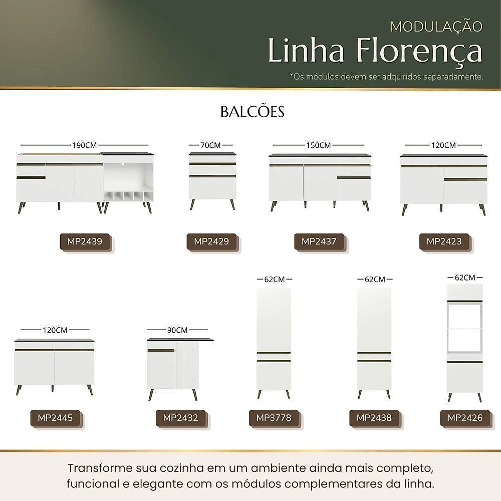 Cozinha Completa Modulada de Canto 13 Portas 2 Gavetas MDP 222CM Branca Multimóveis webcontinental-7899390865121