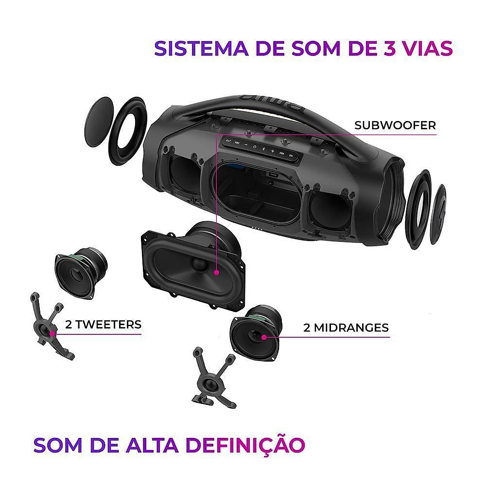 Caixa de som boombox plus aiwa bbs-01-bg 200w bt 30h ip66 usb cinza boombox bivolt
