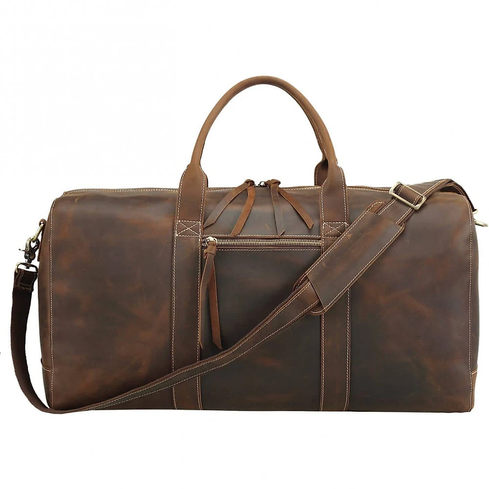 Polare Bolsa de Viagem Masculina 58 cm Clássica de Couro Genuíno Marrom