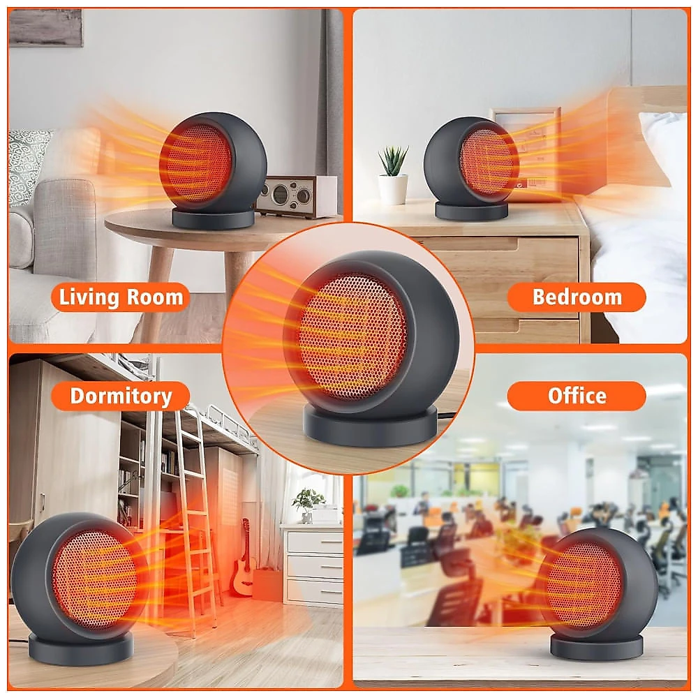 Aquecedor Espacial Portátil, Ventilador de Aquecimento de Alta Potência com Elementos Cerâmicos PTC para Uso Interno - Cinza Escuro,Coolfor
