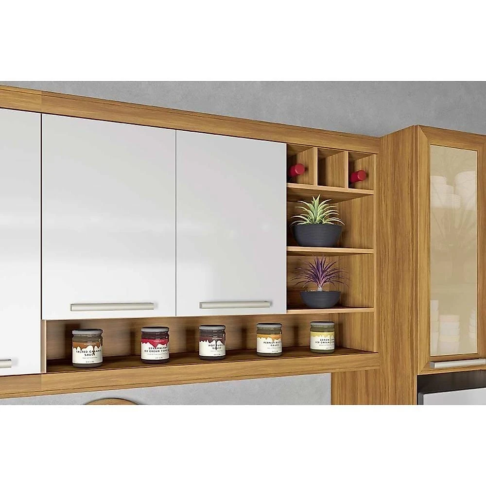 Kit Cozinha Modulada 6 Peças Burguesa Premium 3aéreo+2balcões+ 1 Paneleiro C6p55 Freijó Grafite