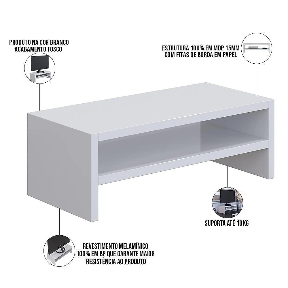 Kit 3 Suportes Stand Para Monitores Mesa Escritório Branco