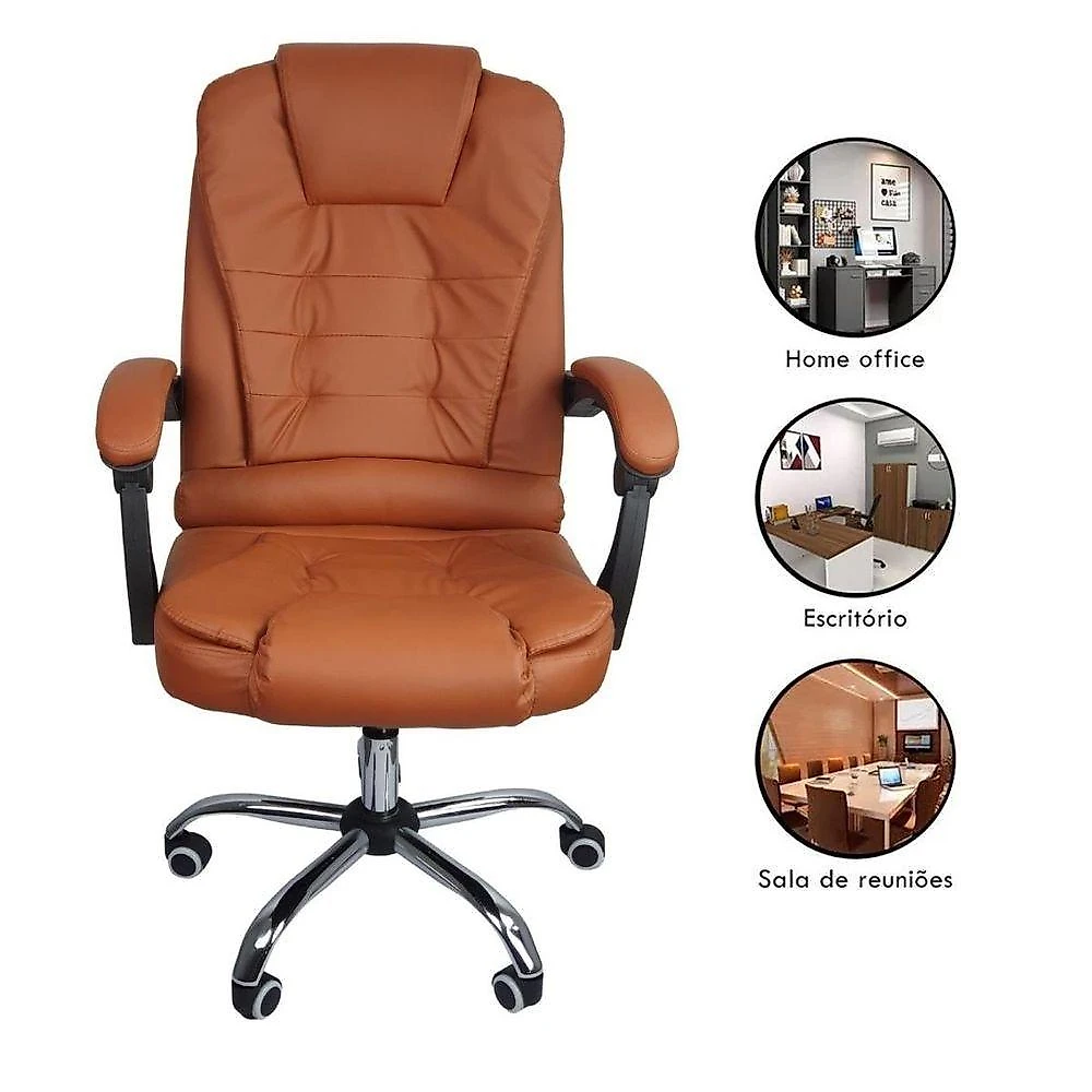 Cadeira De Escritório Presidente Reclinável Ergonômica Marrom Claro