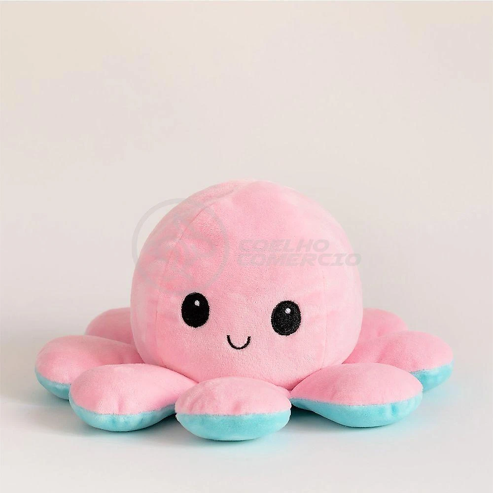 Polvo Reversível De Pelúcia Feliz E Bravo Rosa E Azul