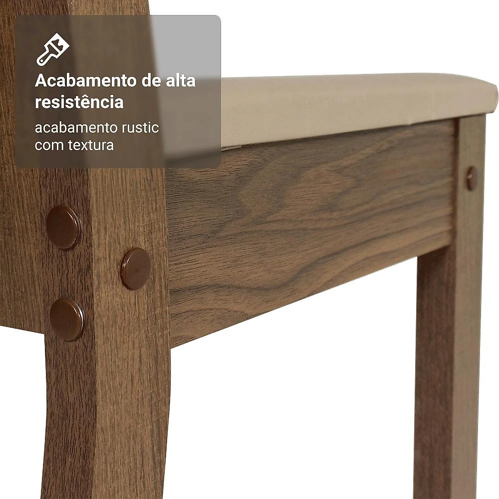 Conjunto sala de jantar amora mesa tampo de madeira 4 cadeiras rustic/crema/sintético bege madesa