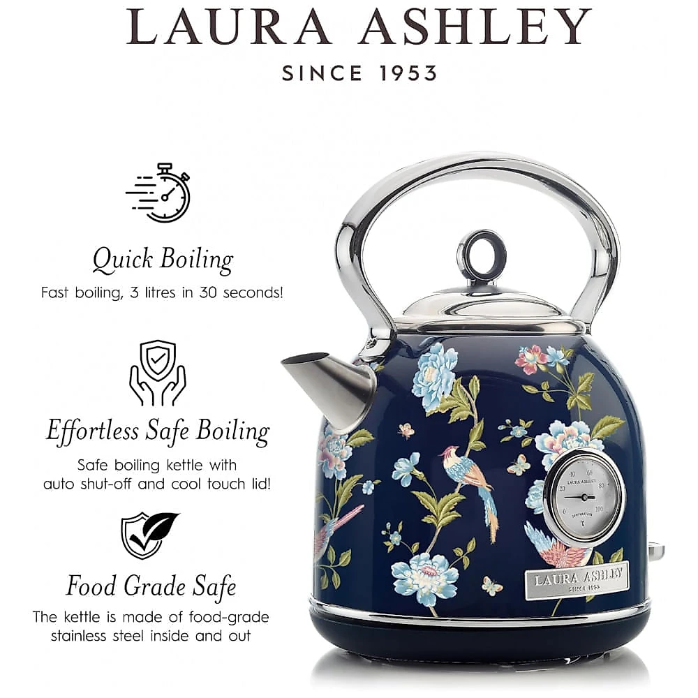 Chaleira Elétrica Laura Ashley 1,7L Inox Azul Marinho com Estampa Floral Elveden, Termômetro Externo, Filtro Removível, Dome VQ-SBPKK336-LAEN-US 1500W Chaleira Elétrica Laura Ashley 1,7L Inox Azul Marinho com Estampa Floral Elveden, Termômetro Externo, Filtro Removível, Dome VQ-SBPKK336-LAEN-US
