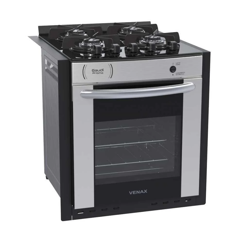 Fogão A Gás De Embutir 4 Bocas Gaudi Prisma Vitreo Bl Inox Bivolt - Venax
