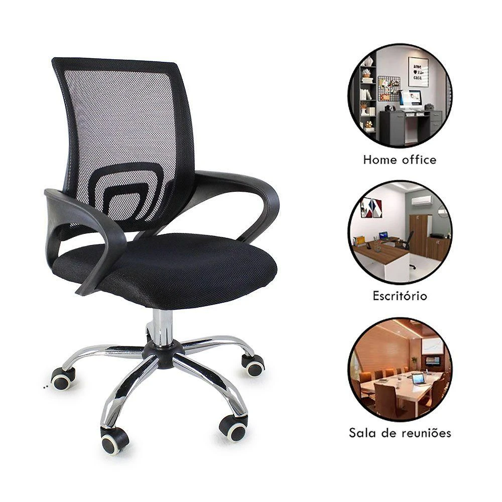 Miniatura Cadeira De Escritório Begonia Tela Mesh Ergonômica Giratória Preto