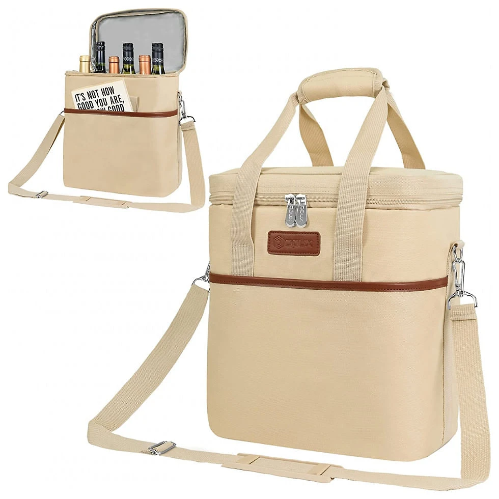 Bolsa Térmica Para Transporte de Vinhos OPUX até 6 Garrafas, Bege
