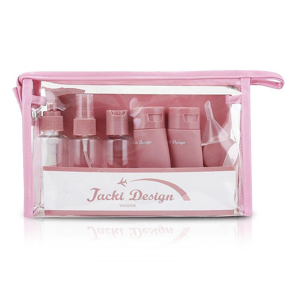 Kit Necessaire Transparente Com Frascos – Ideal Para Viagens E Bagagem De Mão - Rosa