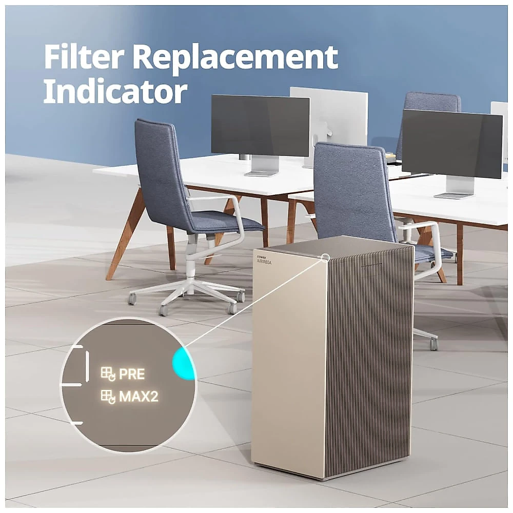 Purificador de Ar para Ambientes até 395m² com Modo Turbo, Temporizador, Rodas, 2 Kit de Pré-Filtros Laváveis ​​XL e Filtros HEPA, 110V 65W, COWAY 110v