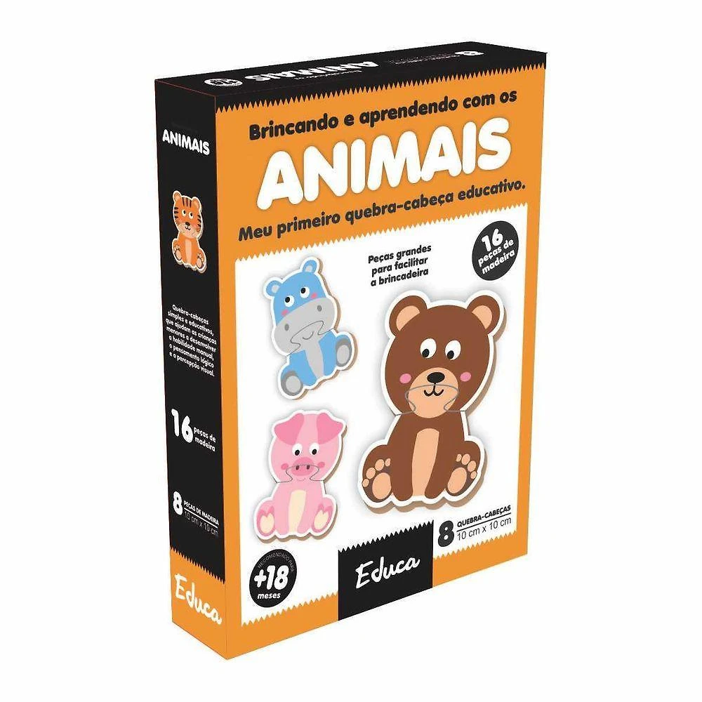 Quebra-Cabeça Brincando e Aprendendo Primeiro Q.c Animais com 8 Quebra-Cabeças de 2 Partes