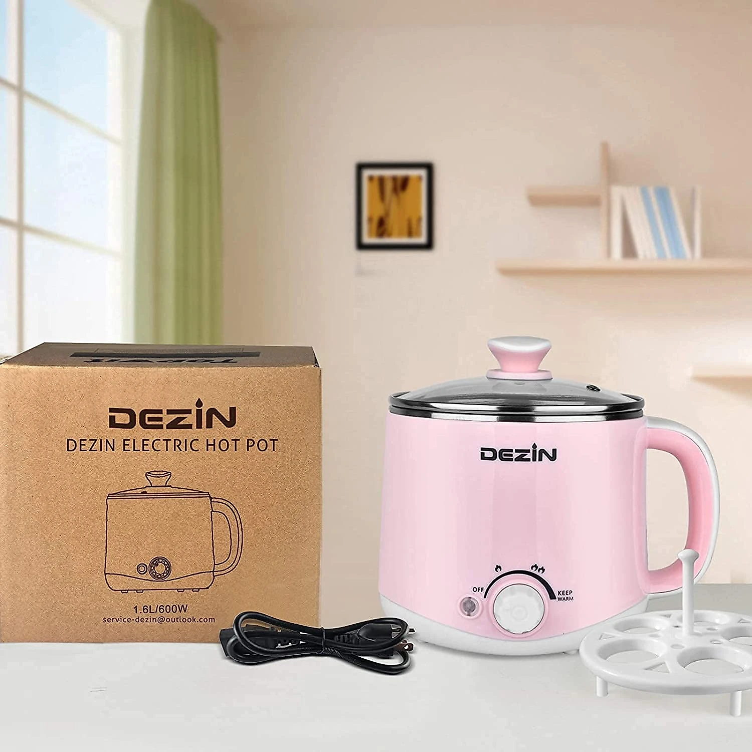 Dezin Panela Elétrica Multifuncional 16L Aço Inoxidável cC ontrole de Temperatura 600W110V Rosa
