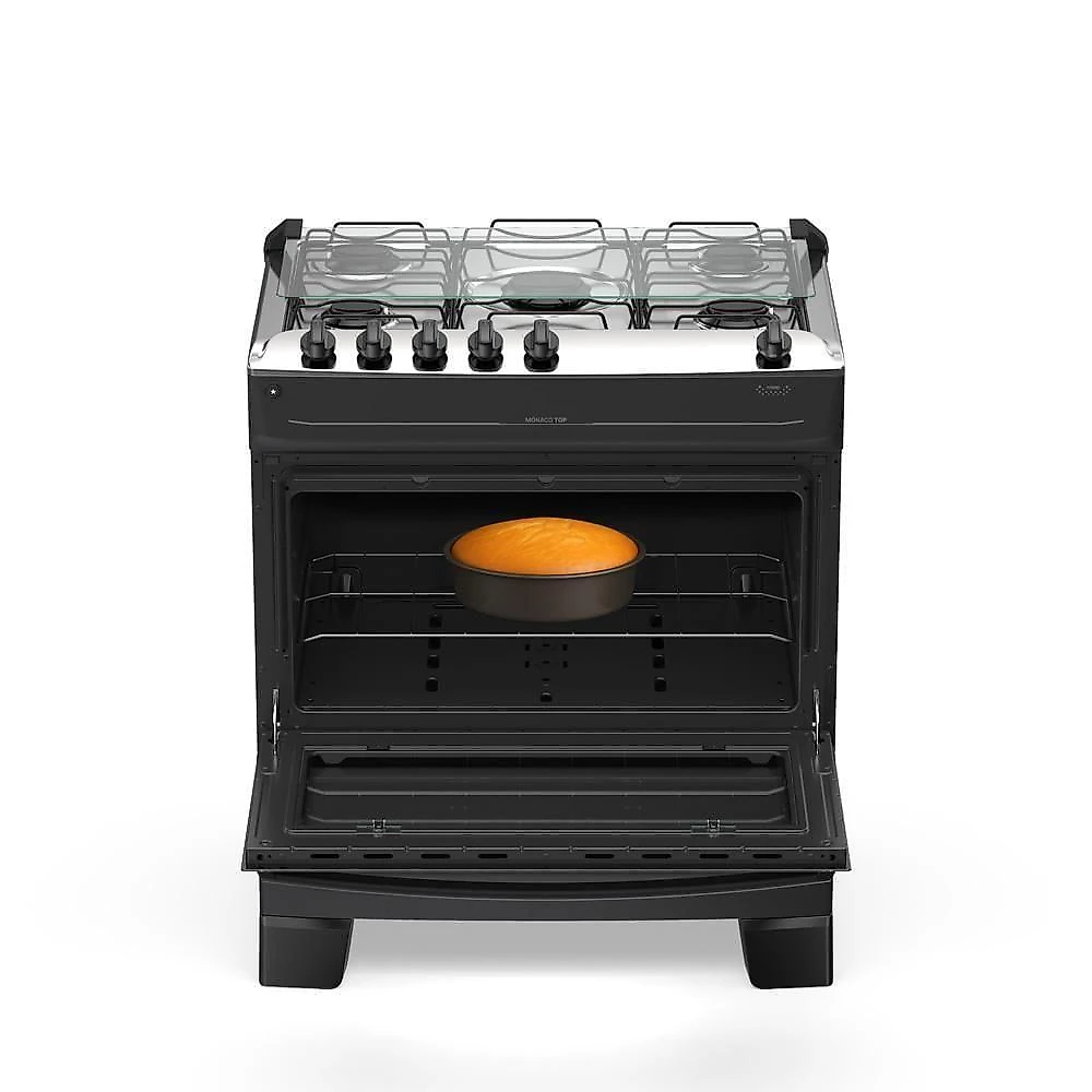 Fogão 5 Bocas Atlas Mônaco Top Com Mesa De Inox Gás Bivolt Preto