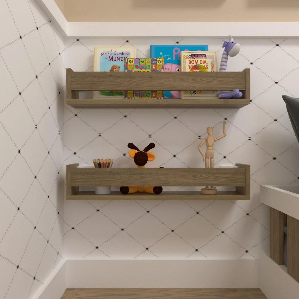 Kit Infantil com 2 Prateleiras para Livros e Decoração