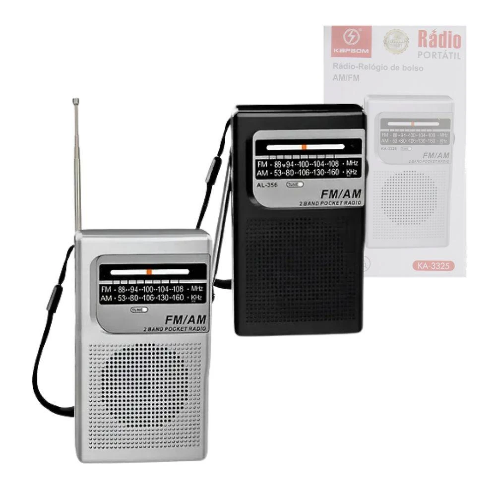 Mini Rádio de Bolso Kapbom KA-3325 Fm Am P2 2 Bandas com Antena Retrátil Retrô