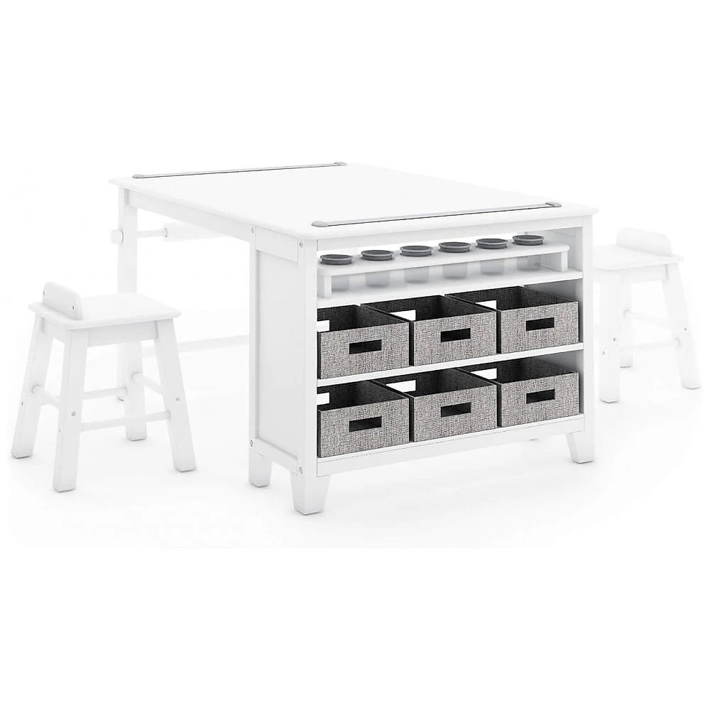 Martha Stewart Kids Guidecraft Mesa e Cadeira para Artes e Artesanato - Madeira Branca Linho com Armazenamento e Suprimentos