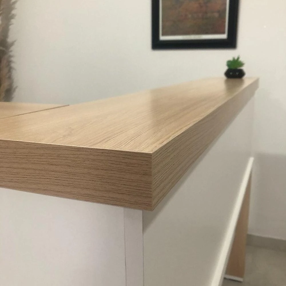 Balcão para Atendimento Recepção em L 295,4cm X 147,7cm Kit 2 Peças com Balcão de Atendimento Tamburato em L para Escritório - Elegante e Funcional Carvalho/Branco
