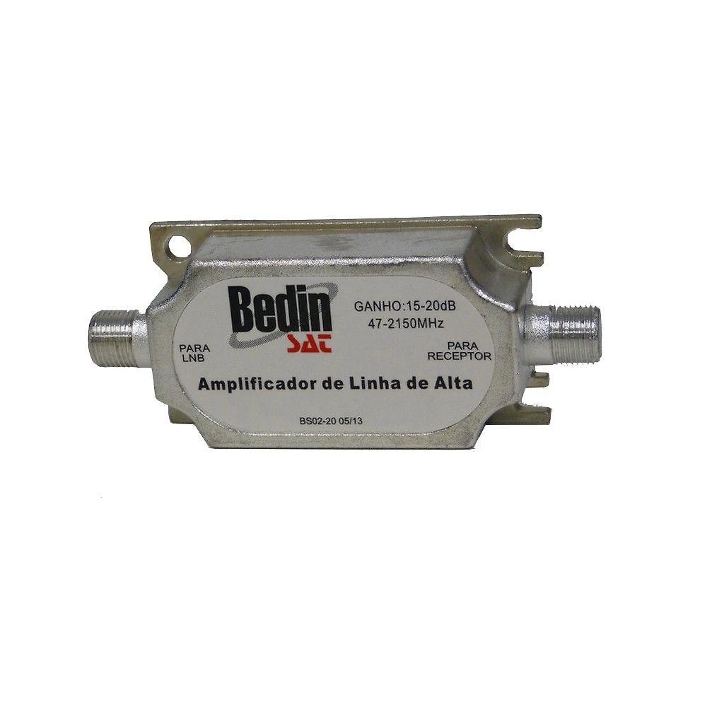 Amplificador de Linha para Satélite Bedinsat BS02-20 Ganho 15~20dB 47~2250MHz