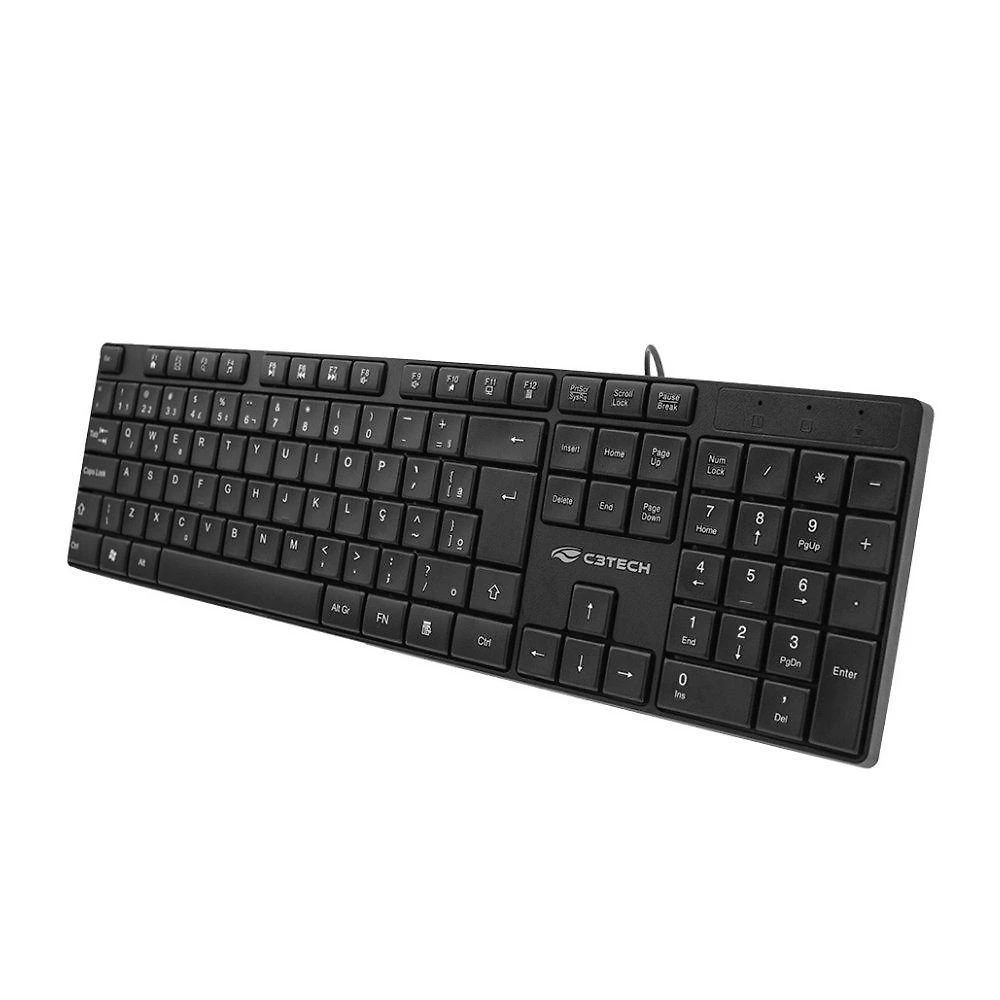 Teclado USB Multimídia KB-M11BK ABNT2 Anti-Respingo Preto C3tech