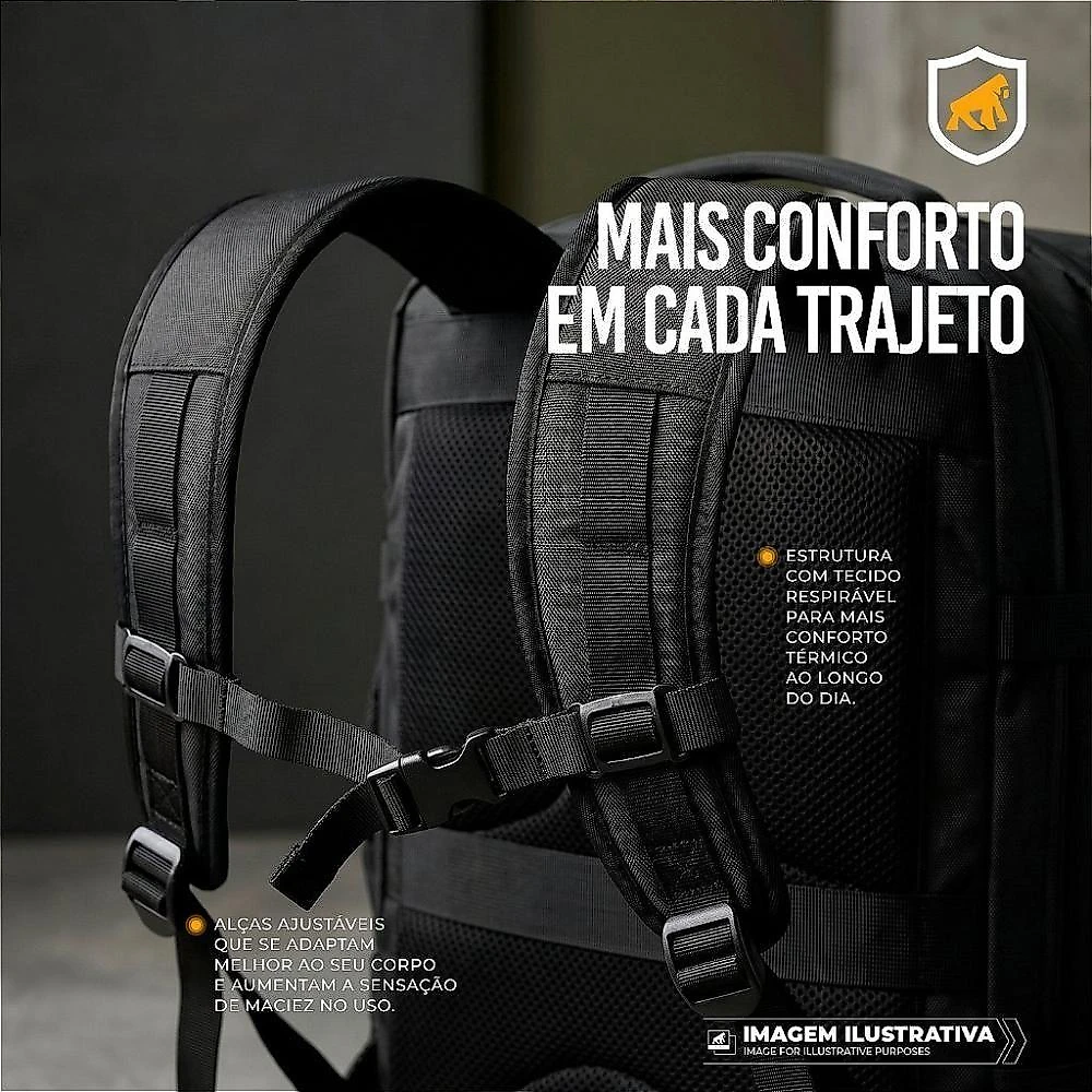 Mochila Mala de Mão para Notebook Até 17 Gshield Survivor 38L Preto