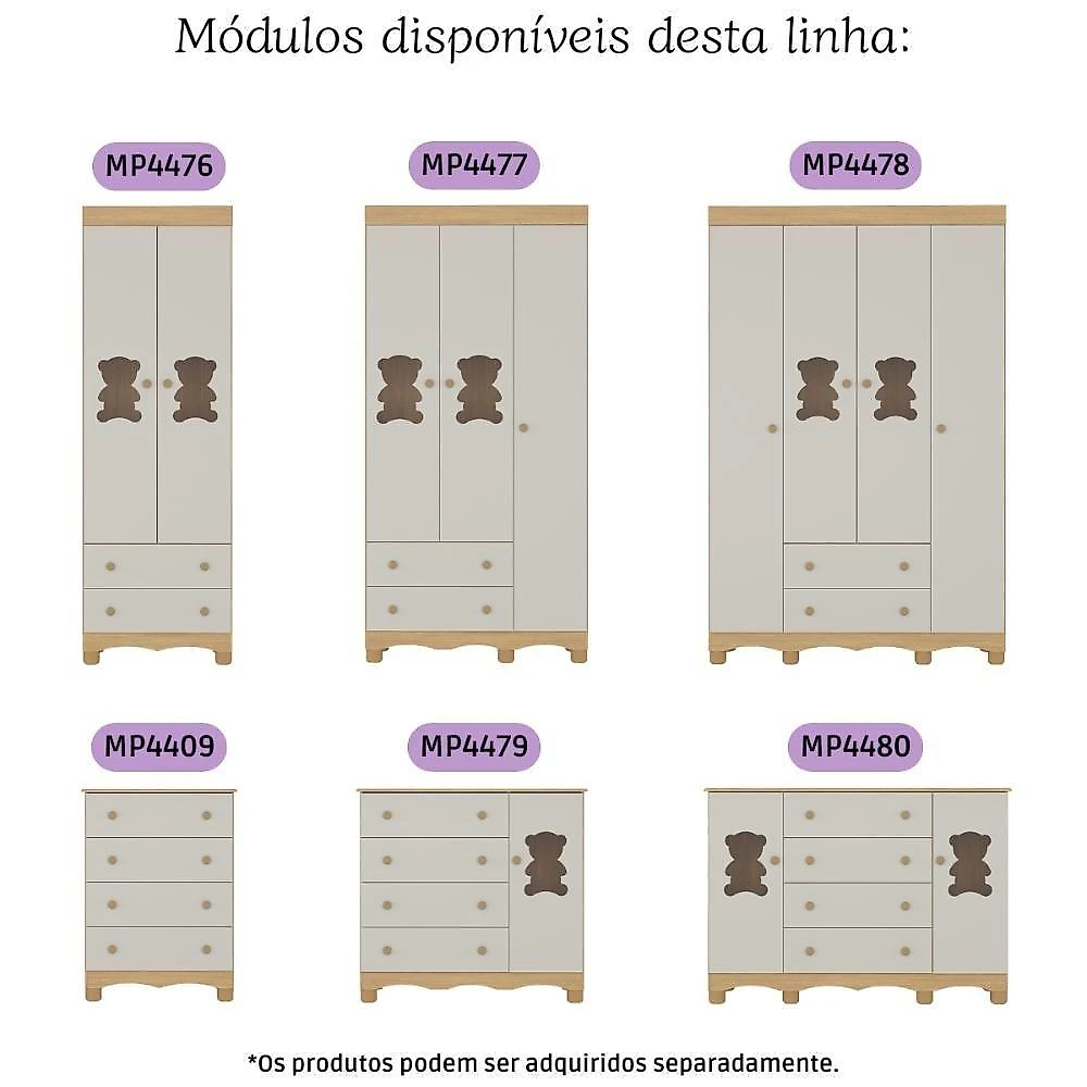 Quarto De Bebê Completo Com Berço Americano 3 Em 1 Ternura Multimóveis MP4647 Madeirado-off White
