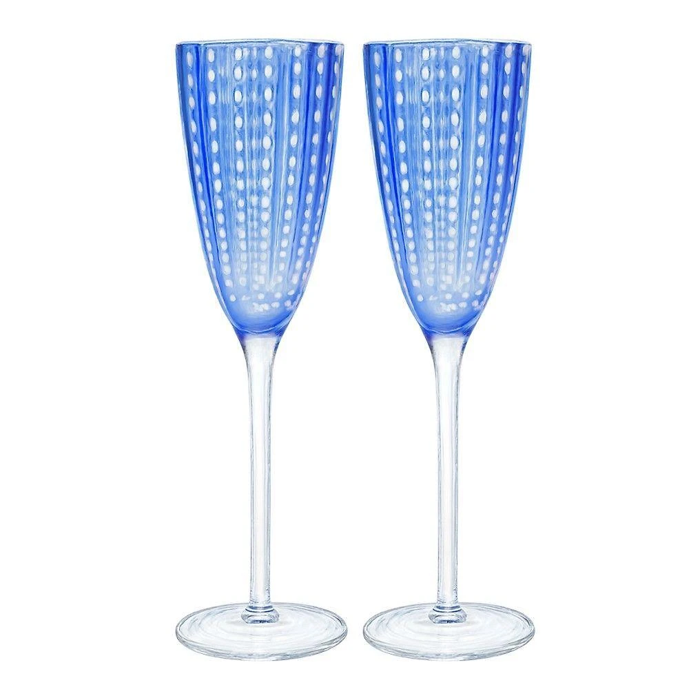 Jogo 2 Taças De Champanhe Espumante De Vidro Orquídea Azul 200ml Wolff