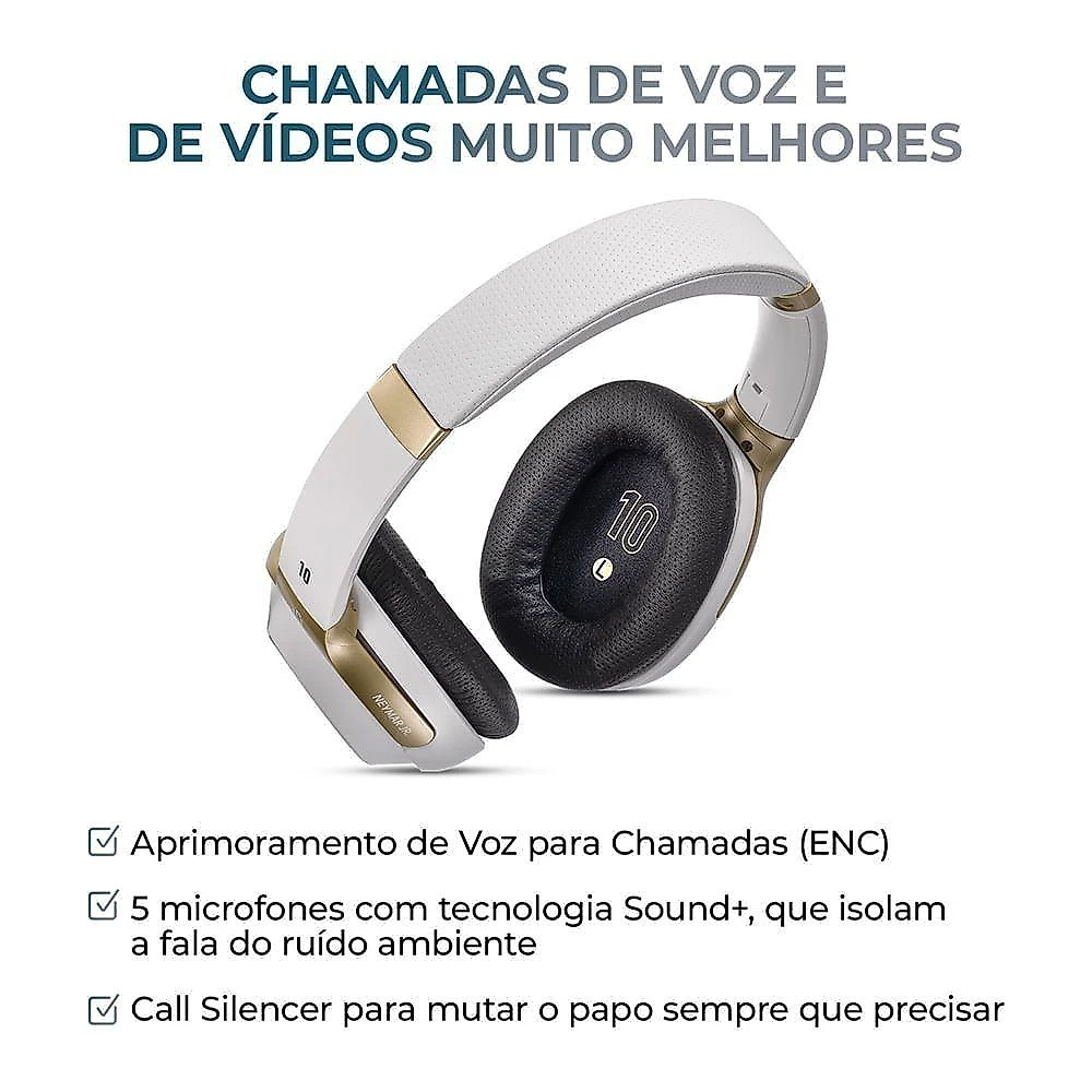 Headphone Aiwa Neymar Anc Branco/dourado Aws-hp-nj-01-wg Fone De Ouvido Aws-hp-nj-01-wg Bivolt